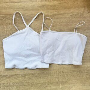 Alo Yoga Crop Top Bundle of 2 Tank Tops Cami Halter Goddess Ribbed White Small